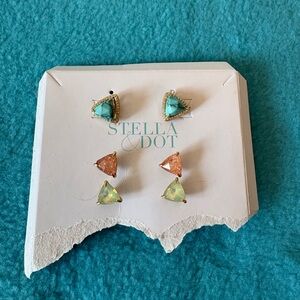 Stella & Dot Triangular Earrings Set - Turquoise, Peach, Light Yellow